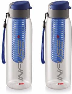 cello Infuse Plastic Water Bottle Set, 800ml, Set of 2, Blue 800 ml Shaker