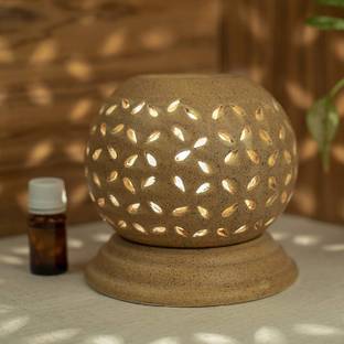 Bright Shop Floral Diffuser, Aroma Oil Ceramic Handmade Aroma Oil Burner/ Leafy/Flower Pattern Brown For Home Decor With 10 ml Fragrance Oil