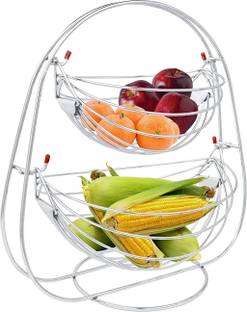 WAYMORE Double Step Swing Fruit & Vegetable Basket for Kitchen/Fruit Basket for Dining Table/ Stainless Steel Fruit & Vegetable Basket
