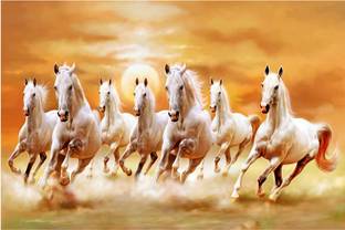 7 Horses Poster With GumTape to Stick| Seven Running Horse Wallpaper| Seven Horse Poster for Vastu Shastra with Gum Tape Paper Print