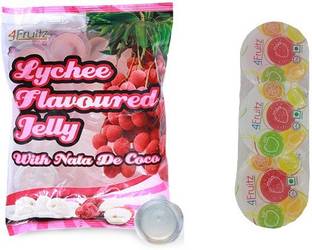4Fruitz Jelly with Nata De Coco - Lychee Flavour and Pudding Jelly Cup- Assorted Flavour 300g (Imported) (Pack of 2) Lychee Jelly Candy