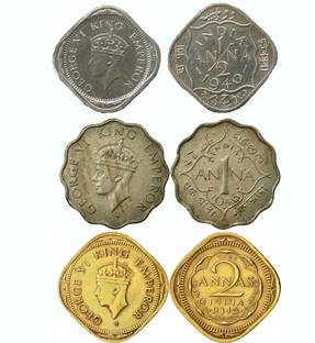 PMW GEORGE 6 - 1 ANNA - 1/2 ANNA - 2 ANNA - RARE COINS - BRITISH INDIA COIN Ancient Coin Collection