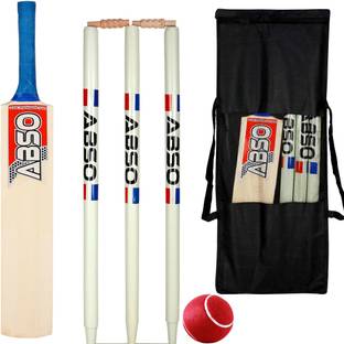 abso Wooden Cricket kit Bat Size 7 For Age Group 15+ Years (1 Piece Cricket Bat, 3 Piece Wickets, 2 Piece Bails, 1 Piece Ball, 1 Piece Kit Bag) Cricket Kit