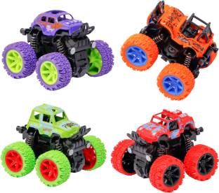 FIDDLERZ 4WD Monster Truck Cars,Push and Go Toy Trucks Friction Powered Cars 4 Wheel Drive Vehicles for Toddlers Children Boys Girls Kids Gift | Toy Car for Kids (Set of 4)