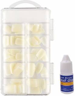 Miss Hot 50pcs White Color Square Big False Nails Fake Nail Art Tips 10 Sizes With Nails Glue White