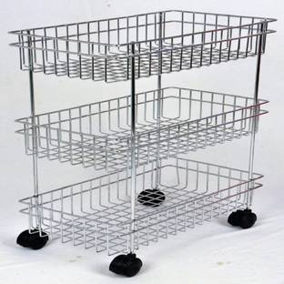 protiblesales 3 Layer Fruit and Vegetable Stand Basket Trolley Moden Onion Potato Kitchen Storage Steel Rack Stainless Steel Kitchen Trolley
