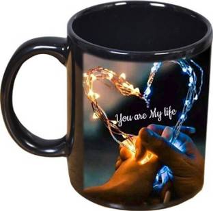PASHUPATASTRA "You Are My Life" "(Couple Heart)" Classic Stylish Black Coffee Gift For Friends , Lovers , Valentine's day , Anniversary Gift Black Patch , Ceramic Coffee Mug
