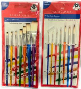 FABER-CASTELL 7 TRI GRIP ROUND + FLAT BRUSH SET COMBO FOR (MULTICOLOR)