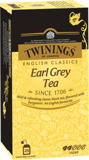 TWININGS Earl Grey Tea, English Classic Range, Light Strength, Mild and Refreshing Flavour Black Tea Bags Box