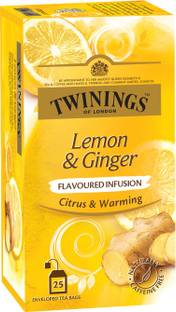 TWININGS Lemon and Ginger, Warming Ginger Spice and Zesty Lemon Flavour Lemon, Ginger Infusion Tea Bags Box
