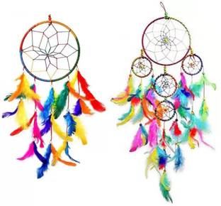 Handcraftsvilla Combo Pack of Dream Catcher Large and Small Wool and Feather for Positive Energy Wool, Feather Dream Catcher