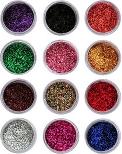 Miss Hot Nail Art Glitter Sparkling Powder Multicolour 12 Pcs Small Size Colour may vary.