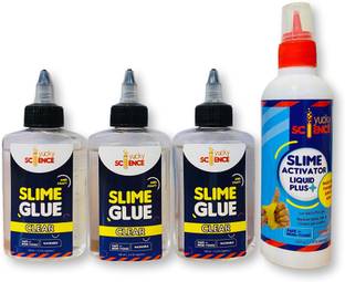 yucky science Slime Making Supplies Pack of 3 Bottles Slime & Craft Clear Glue (100 ml Each Each) + 1 Bottle Slime Activator Liquid Plus Clear (200 ml). Make 20+ Slimes