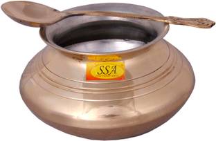 Shivshakti Arts Brass Handi / Bhagoni / Patili / Cooking Vessel - Punjabi & Rajasthani Design With Serving Spoon - For Serving & Cooking Food(Nickle Plated, 2000 ML) Cookware Set