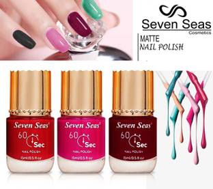Seven Seas New velvet 60-sec Matte Finish Perfect Nail Polish Combo set 3 maroon, rose pink, red