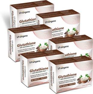 LA Organo Glutathione Shea Cocoa Butter Skin Lightening & Brightening Soap For All Skin Type-Pack of 6