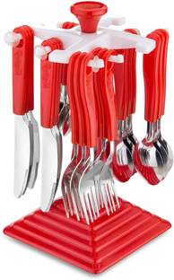 Sorath Cutlery Set with Stand Made from Stainless Steel Spoon Set 24 pcs with Stand Stainless Steel, Plastic Cutlery Set