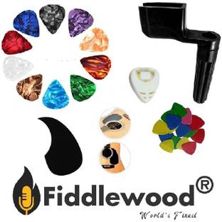 FIDDLEWOOD™ 10 CELLULOID PICKS , PICK HOLDER , SELF ADHESIVE SCRATCH GUARD & STRING WINDER Guitar Pick