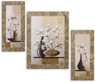 Indianara Set of 3 Floral Art Painting (3050) Digital Reprint 13 inch x 22.2 inch Painting