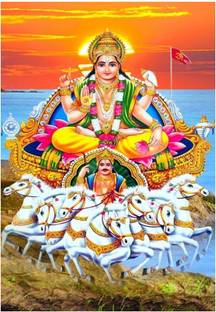 surmul 30.48 cm Gloss Laminated Lord Surya Dev Hindu India God Poster for Bedroom, Living Room Vinyl Removable Sticker