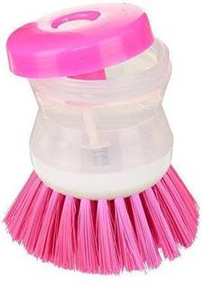 JMMART Liquid Brush With Push Button - Soap Dispenser Pot Clean Pack Of 3 Plastic Dry Brush
