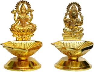 Chhariya Crafts Metal Lord Laxmi Ganesh Diya Deepak For Home And Office Temple Gift Item Aluminium (Pack of 2) Table Diya Set