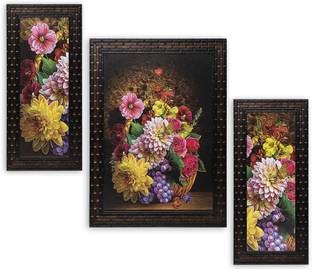 Indianara Set of 3 Floral Painting (3058) Digital Reprint 13 inch x 22.2 inch Painting