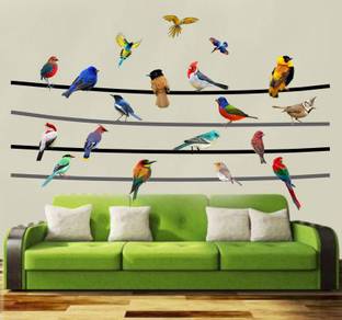 Archi Graphics Studio 174 cm beautiful birds sitting on wire colorful decorative wall sticker (pvc vinyl) Self Adhesive Sticker