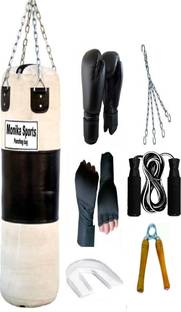 Monika Sports Senior Boxing Combo 3 feet unfilled Punching Bag With Hanging Chain + Pair of Boxing handwrap + Pair of Boxing Gloves + 1 Bearing Skipping Rope + 1 Wooden Handgrip + 1 Mouth Guard Boxing Kit