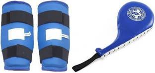 RAJESH COMBO OF TAEKEWONDO KARATE SHIN GUARD ON PAIR AND FAN PAD ONE PIECE Boxing Kit