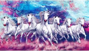 surmul Seven 7 Running Horses Vastu Wall Sticker for Living Room and Office
