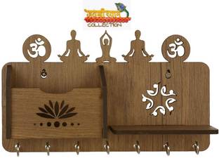 jaishreeshyamcollectionTM Yoga pose Shelf Wood Key Holder (7 Hooks, Brown) Wood Key Holder