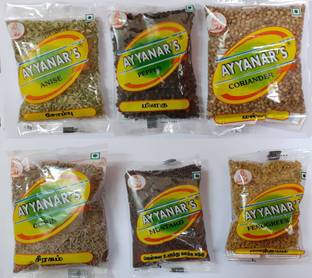 Ayyanar's Combo Pack of Cumin (Jeera), Black Pepper, Mustard, Ani-seed, Coriander & Fenugreek(Methi)(100 G x 6) 600Grams
