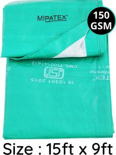 Mipatex Tarpaulin Sheet Waterproof Heavy Duty 15ft x 9ft, 150 GSM Plastic Cover Tent - For Multipurpose Plastic Cover for Truck, Roof, Rain, Outdoor or Sun, Poly Tarp with Aluminium Eyelets every 3 feet (Green & White)