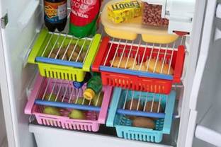 Hidden World Containers Kitchen Rack Plastic Kitchen Organizer Adjustable Refrigerator Storage Rack Fridge Freezer Shelf Holder Pull-out Drawer Organiser Space Saver (Set of 4) Containers Kitchen Rack (Plastic)