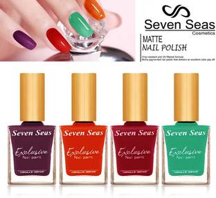 Seven Seas New velvet exclusive Glossy Finish Nail Polish Combo set 4 orange cheeryred voilet green