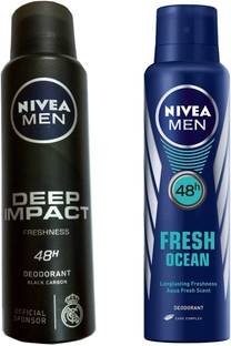 NIVEA MEN DEEP IMPACT FRESHNESS DEODORANT 150 ML + MEN FRESH OCEAN DEODORANT 150 ML Deodorant Spray  -  For Men & Women