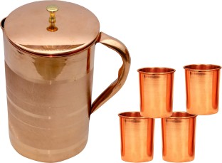 Hammered Copper Water Jug Pitcher Pot Health Benefits With 2 Glass 300ml Each 