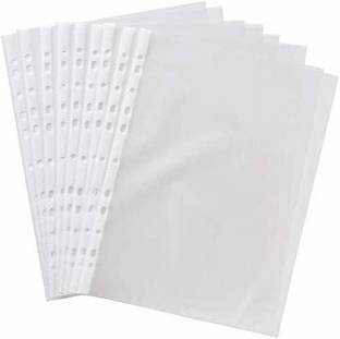 WeKonnect Glossy Transparent Document Sleeves, Clear Certificates | Water Proof Sheet Protectors 11 Holes Punched Ring Files A4 Size | 50 Microns (Pack of 100) Plastic Folders