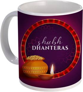 COLOR YARD happy shubh dhanteras festival pot design on Ceramic Coffee Mug