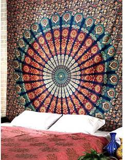 Art World Blue Twin Mandala Tapestry Wall Hanging Indian Cotton Tapestries Bedspread Picnic Beach Throw Blanket Wall Art Hippie Tapestry Bed Cover (Navy Blue, Twin) Blue Twin Mandala Tapestry Tapestry