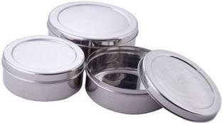स्वस्तिक हाउसवेयर Stainless Steel Puri Dabba Pack of 3 PCs (350 ml, 500 ml, 800 ml) 3 कंटेनर लंच बॉक्स