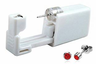 GadgetsDen Disposable Hand Press Piercing Gun Tool Kit for Ear Tragus Helix Silver Color Red Stone Unisex Stud - 1Piece Permanent Tattoo Kit