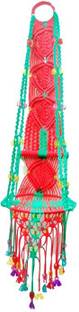 UVV Wall decor handmade with macrame round shape Jhula_Red and Green_3