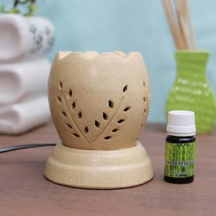Flipkart Perfect Homes Citrus Diffuser Set Ceramic Electric Diffuser (kamal Shape) Brown Color wih 10 ml Fragrance oil