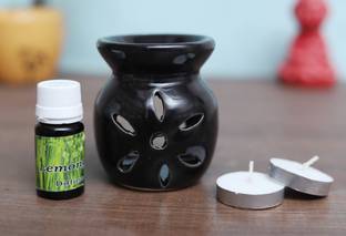 Flipkart Perfect Homes Citrus Diffuser Set Ceramic Flower Cut Design Diffuser Black Color with 2 Tealight Candles and 10 ml Fragrance oil