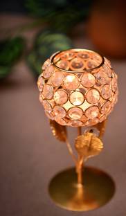 Fashion Bizz Crystal Flower Brass 1 Cup Tealight Holder Set Iron 1 - Cup Tealight Holder