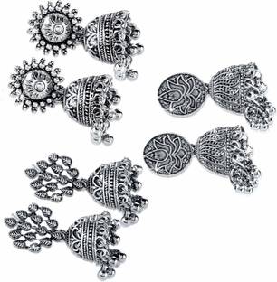 Divastri Silver Oxidized Designer Crafted Traditional Jhumka Earrings Traditional Jhumki Earrings Silver, Brass Jhumki Earring
