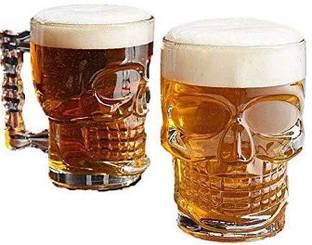 HaWKTown SKULL BEER GLASS MUG PACK OF 2 Glass Beer Mug