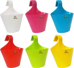 AGAMI Decorative Railing Grill Hanging Flower Pots for Indoor and Outdoor Plant Container Set